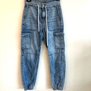 American eagle 00 blue jean cargo joggers denim waist tie pants